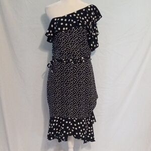 A New Day Polka Dot One Shoulder Ruffled Sundress